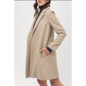 ZARA Wool Blend Coat Beige Camel Minimalist Open Front Longline Jacket Women’s S